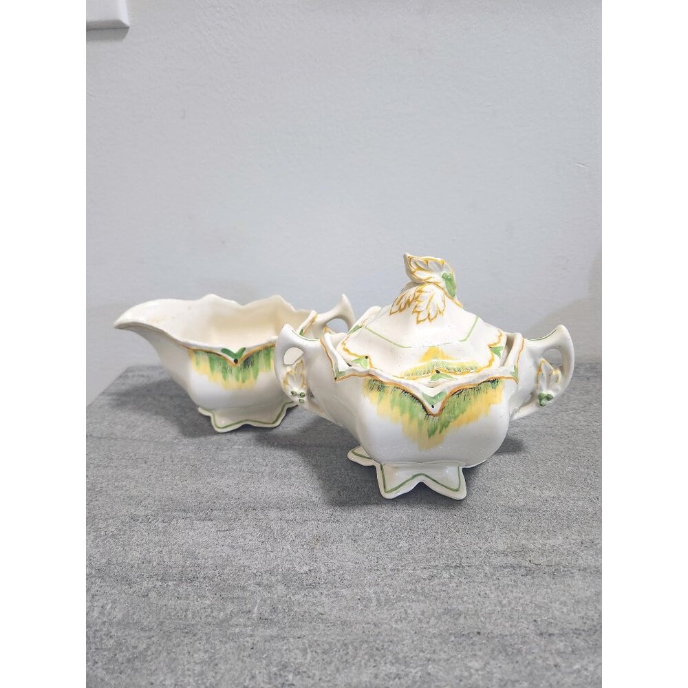 Art Deco Cream Sugar Bowl With Lid Thomas Hughes Hand Painted Rare Table Decor